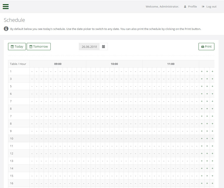 Backend Reservations Schedule