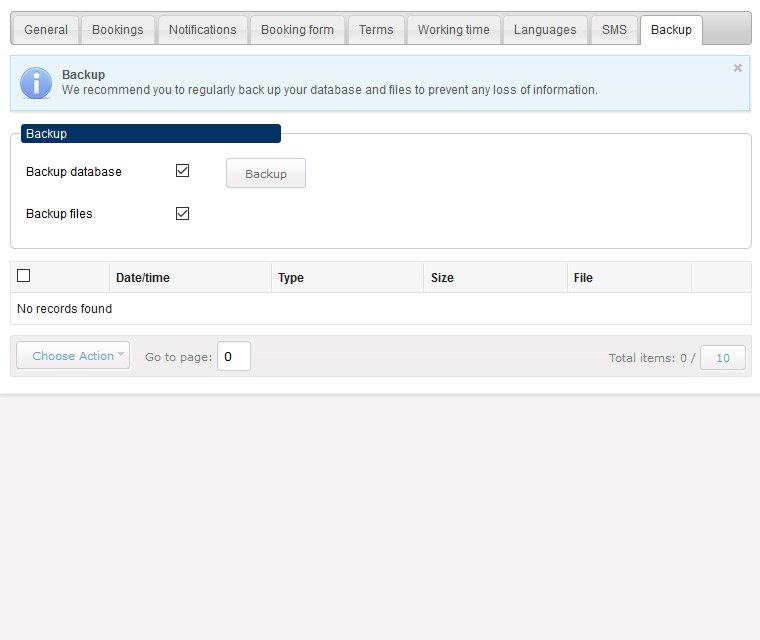 Room booking system backup