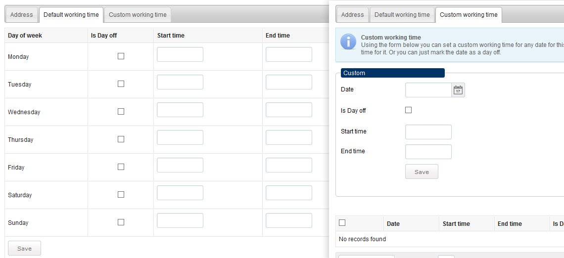 Default and custom working time preference menu