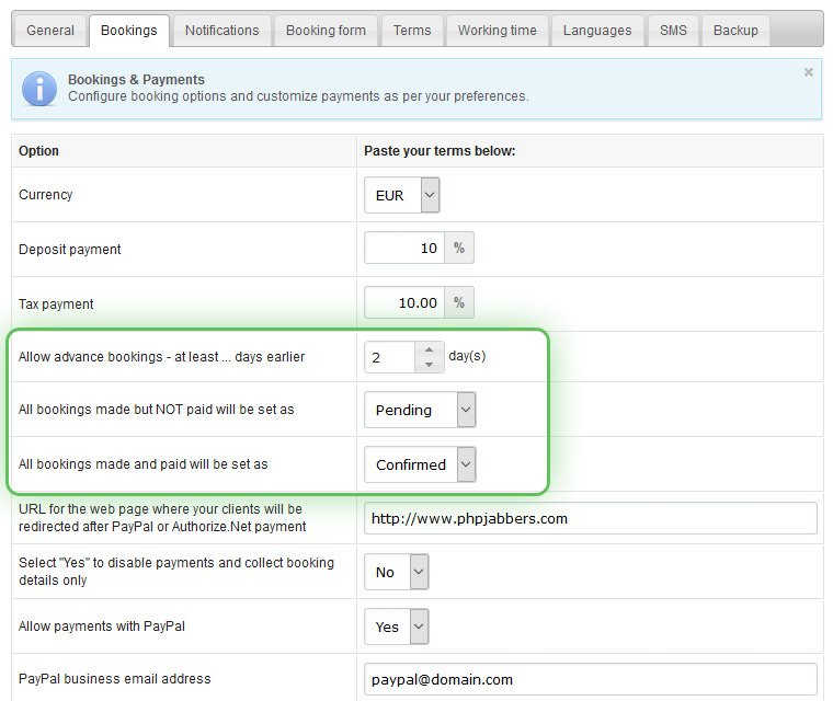 Room reservation system rules