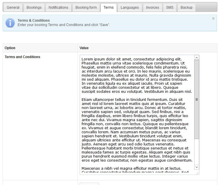 Booking terms and conditions