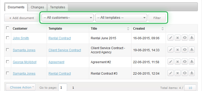 Document filtering options