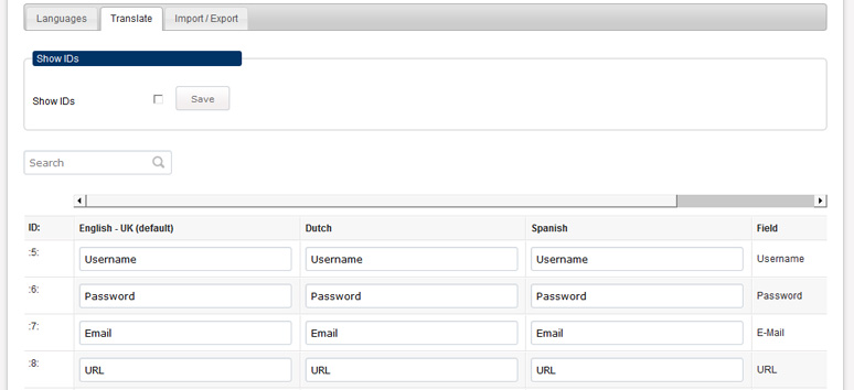 Language options and translation configurations