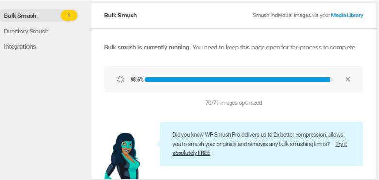 WP Smush bulk optimizer running example