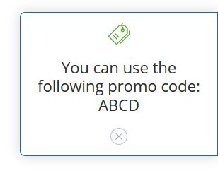 Promo code popup example