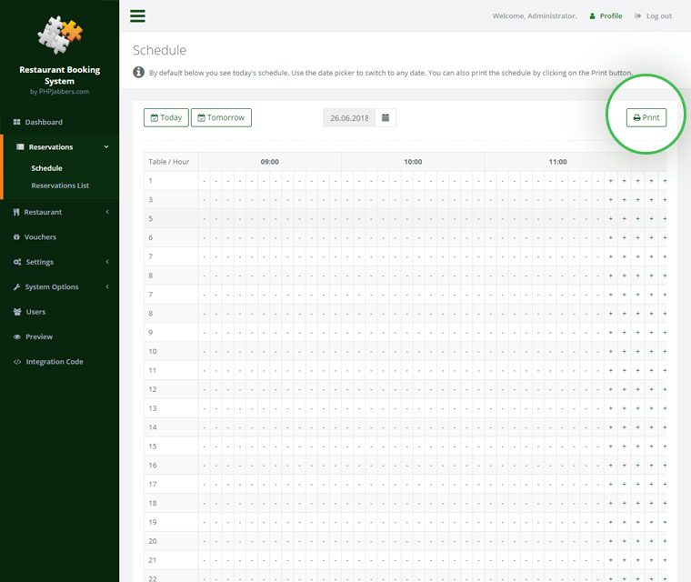 Print Booking Schedule