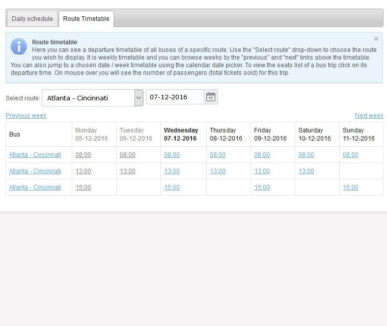 Preview route timetable