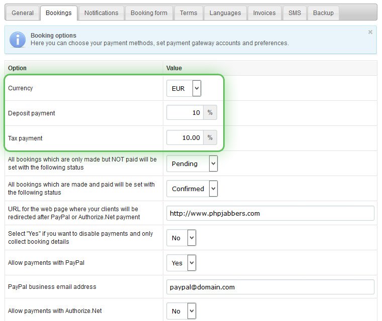 Set payment options