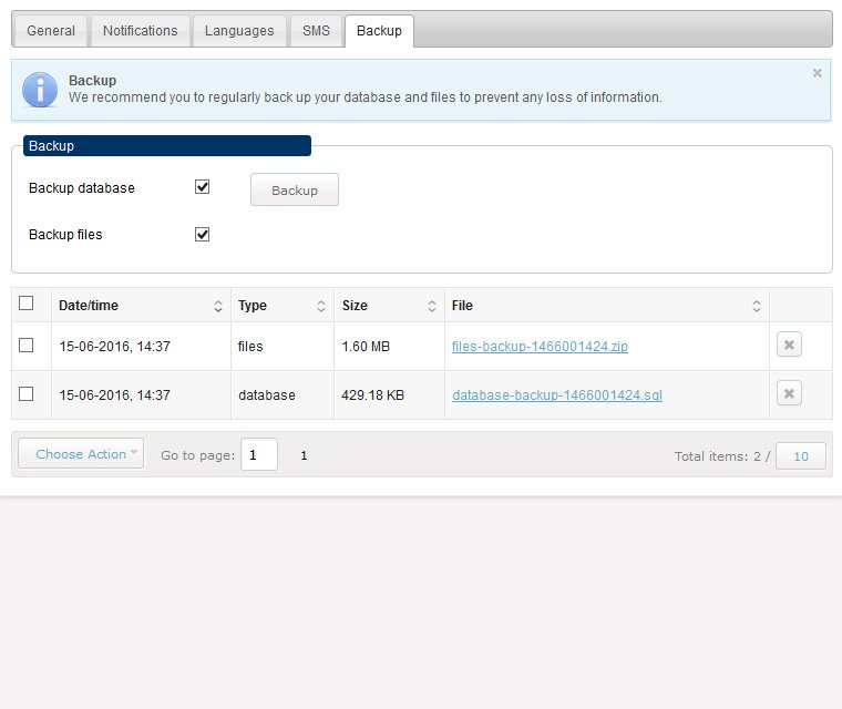 Booking system backup