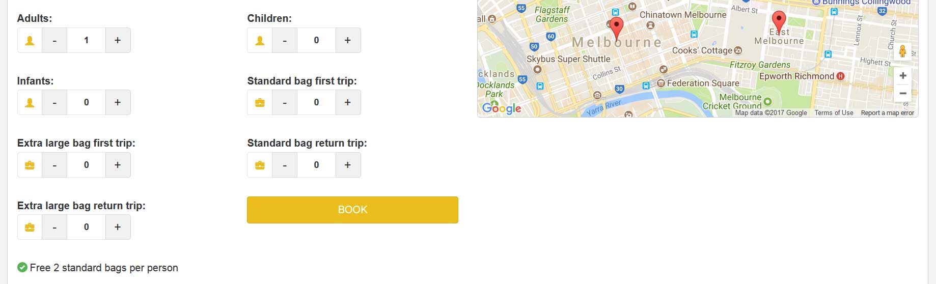 Shuttle Booking Input Spinners