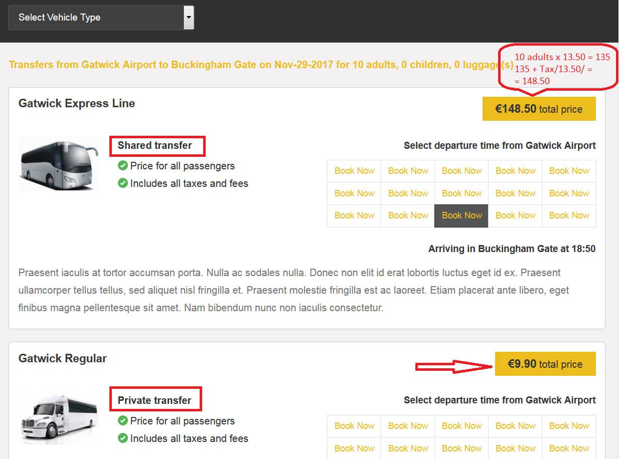 shuttle booking prices