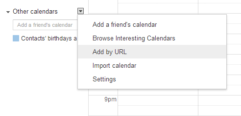 add calendar URL in Google Calendar