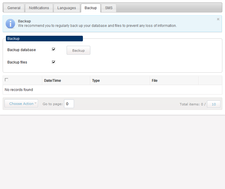 Backup files and database