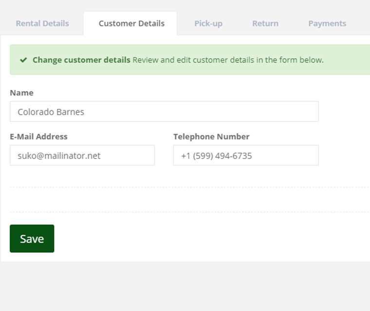 Car Rental Check Customer Details