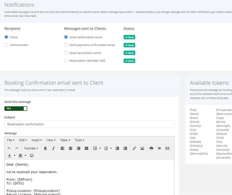 Car Rental Configure Email And Sms Notifications