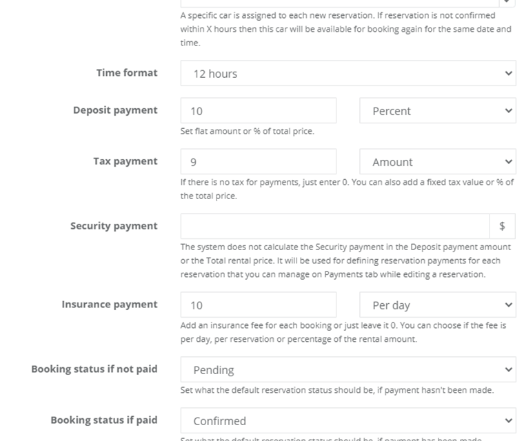 Car Rental Set Deposit Tax