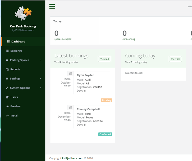 Cark Park Booking Dashboard