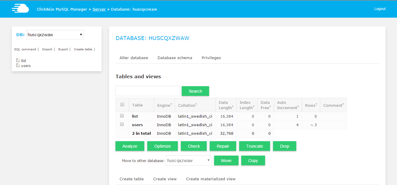 Click&Go MySQL Manager