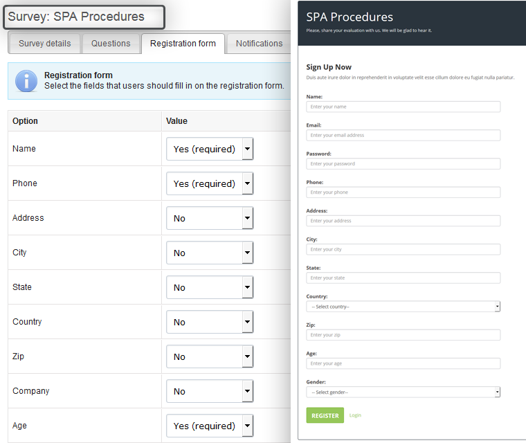 Customize required details