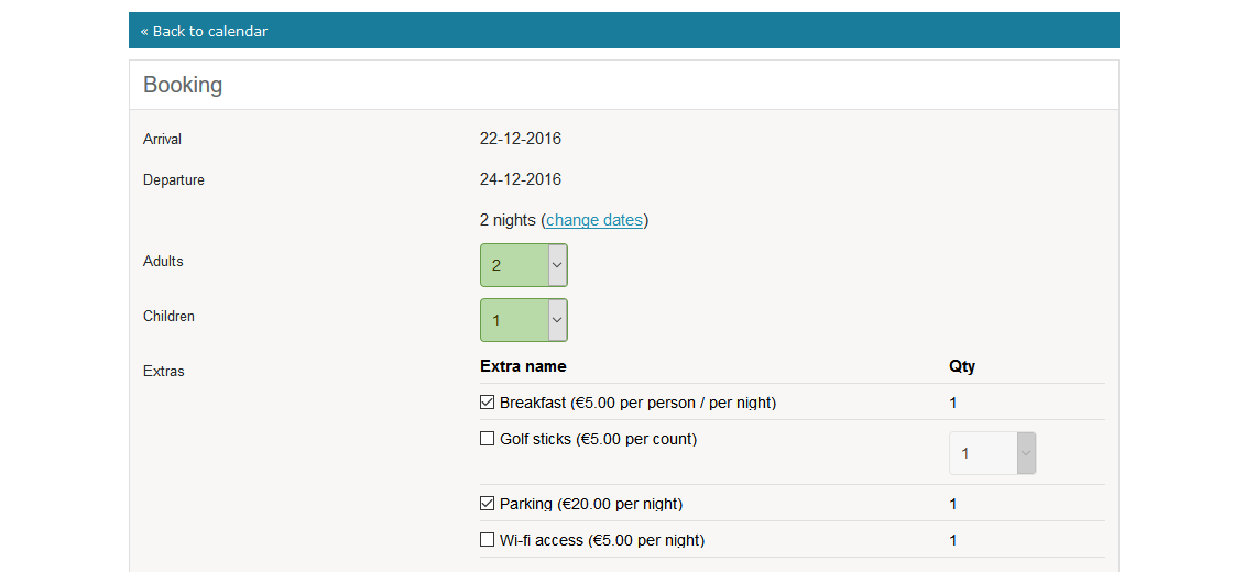 Vacation Property Booking Calendar