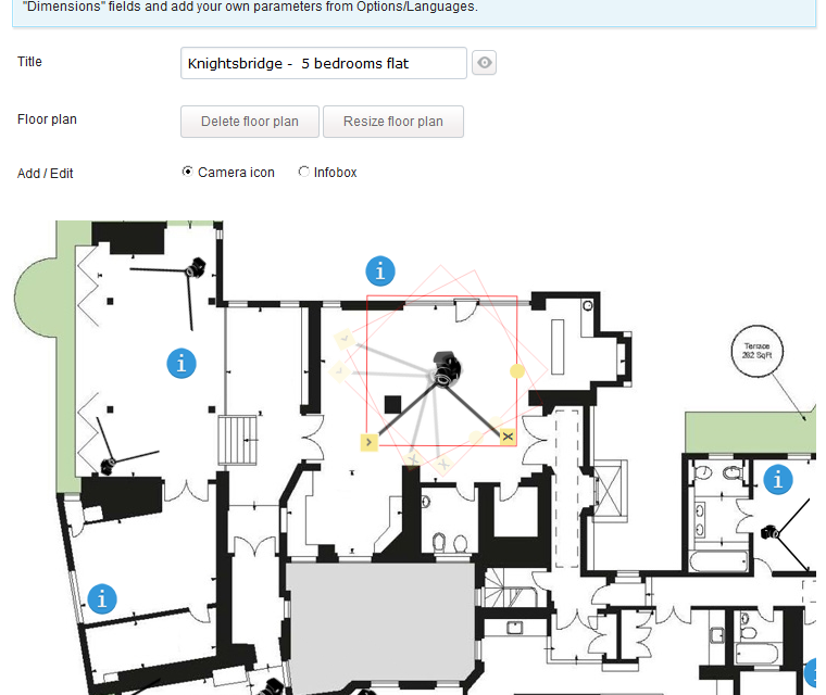 Interactive Floor Plan Rotate And Resize Camera Icons