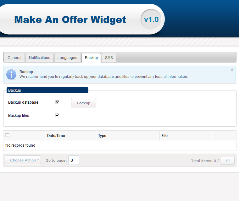 Make An Offer Widget Backup Your Database