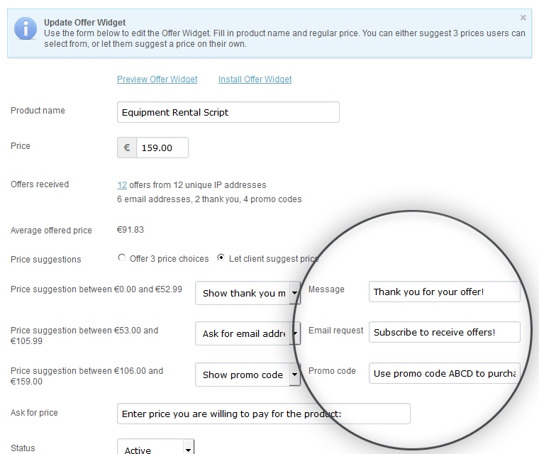 Make An Offer Widget Message Set By Script Admins
