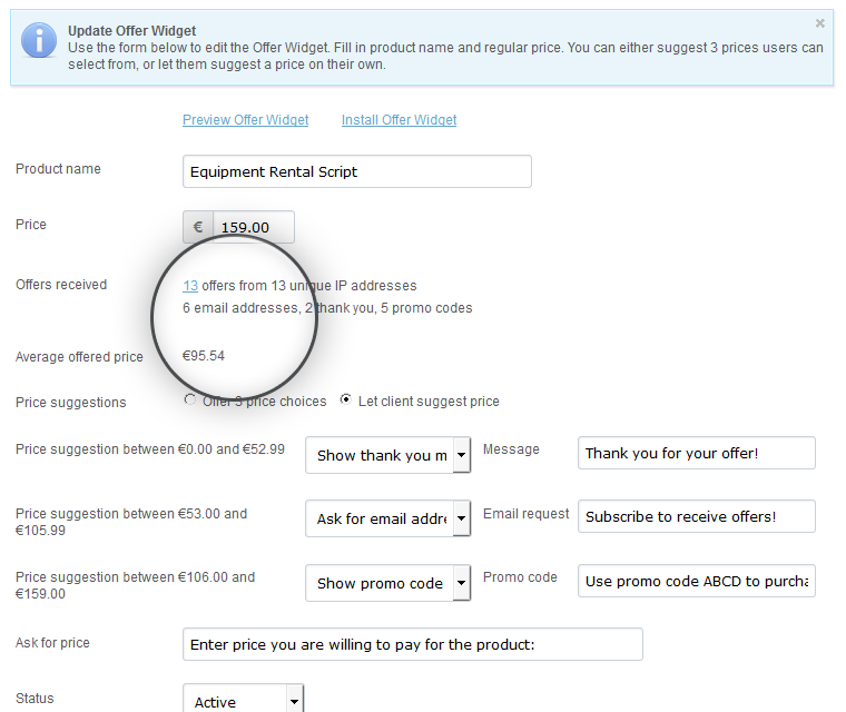 Make An Offer Widget Review Average Price Offered