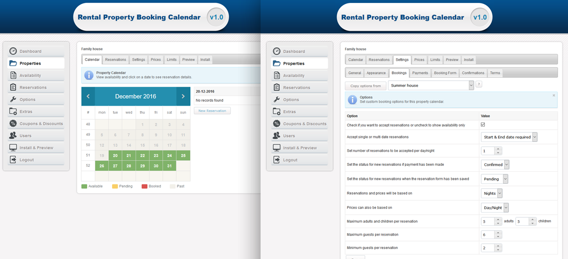 Rental Property Booking Calendar