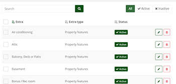 Property rental software: edit extras and features