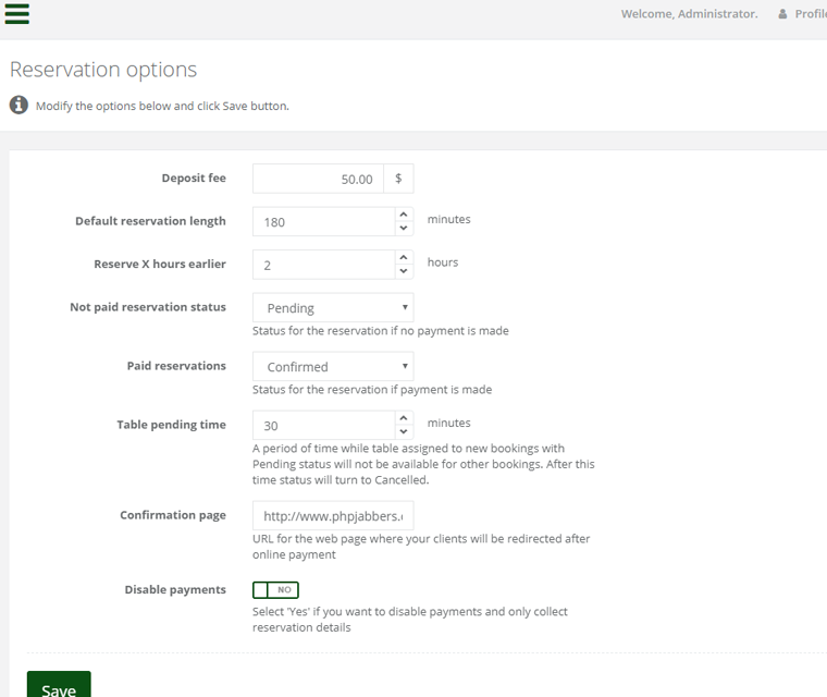 Restaurant Booking System Manage Booking Options