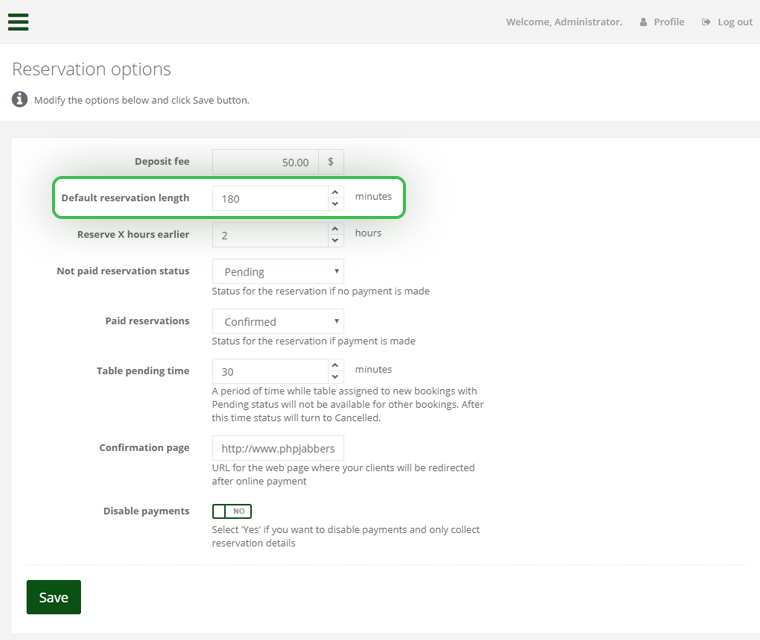 Restaurant Booking System Set Maximum Reservation Length