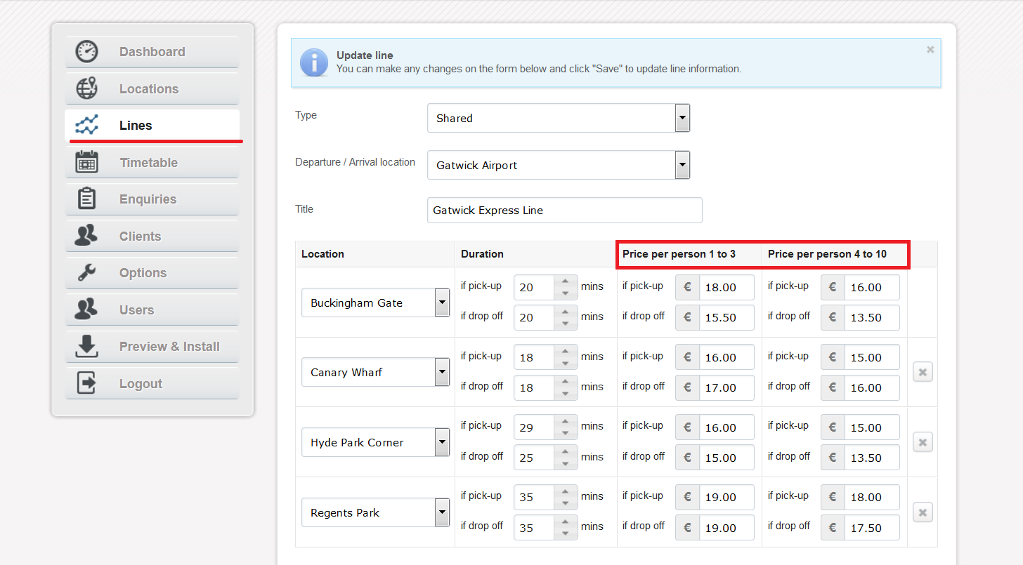 shuttle transfer prices