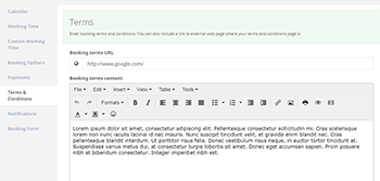Customizable booking terms